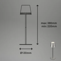 LED-Akku-Tischleuchte Kiki, antik silber, IP44, 3.000K