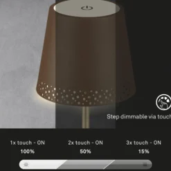 LED-Akku-Tischleuchte Kiki, braun/gold, IP44, 3.000K