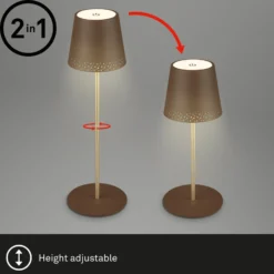 LED-Akku-Tischleuchte Kiki, braun/gold, IP44, 3.000K