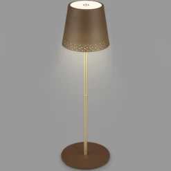 LED-Akku-Tischleuchte Kiki, braun/gold, IP44, 3.000K
