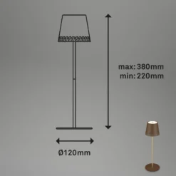 LED-Akku-Tischleuchte Kiki, braun/gold, IP44, 3.000K