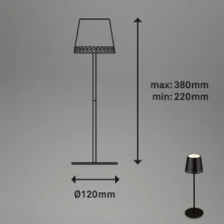 LED-Akku-Tischleuchte Kiki, schwarz, IP44, 3.000K