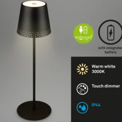 LED-Akku-Tischleuchte Kiki, schwarz, IP44, 3.000K