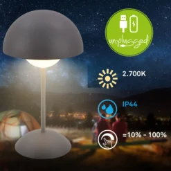 LED-Akku-Tischleuchte Kugle, anthrazit, Metall, IP44, dim.