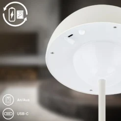LED-Akku-Tischleuchte Kugle, weiß, Metall, IP44, dimmbar
