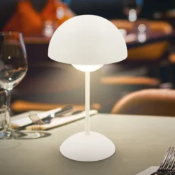 LED-Akku-Tischleuchte Kugle, weiß, Metall, IP44, dimmbar