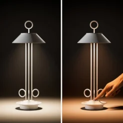 LED-Akkutischleuchte Nudiderot, chrom, Alu, IP54, dimmbar
