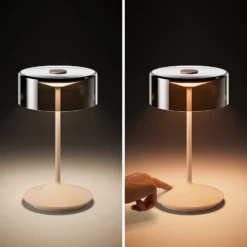 LED-Akkutischleuchte Numotion, beige, Glas, IP54, dimmbar