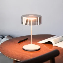 LED-Akkutischleuchte Numotion, beige, Glas, IP54, dimmbar