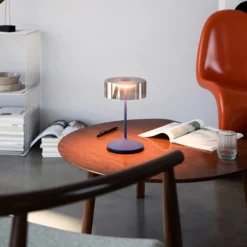 LED-Akkutischleuchte Numotion, blau, Glas, IP54, dimmbar
