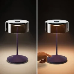 LED-Akkutischleuchte Numotion, blau, Glas, IP54, dimmbar