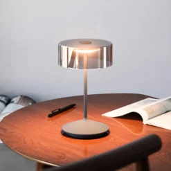 LED-Akkutischleuchte Numotion, graphit, Glas, IP54, dimmbar