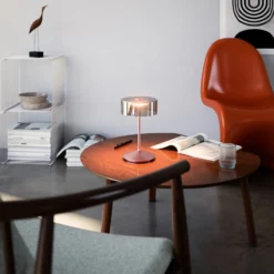 LED-Akkutischleuchte Numotion, rosegold, Glas, IP54, dimmbar