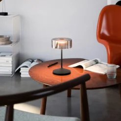 LED-Akkutischleuchte Numotion, schwarz, Glas, IP54, dimmbar