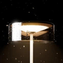 LED-Akkutischleuchte Numotion, silber, Glas, IP54, dimmbar