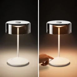 LED-Akkutischleuchte Numotion, weiß, Glas, IP54, dimmbar