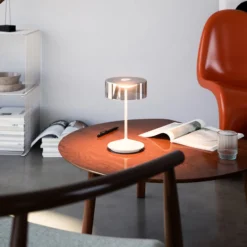LED-Akkutischleuchte Numotion, weiß, Glas, IP54, dimmbar