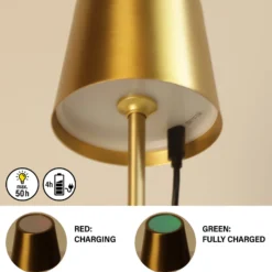 LED-Akku-Tischleuchte Roxi, goldfarben, Metall, IP54, Dimmer