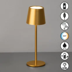 LED-Akku-Tischleuchte Roxi, goldfarben, Metall, IP54, Dimmer
