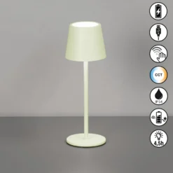 LED-Akku-Tischleuchte Roxi, mintgrün, Metall, IP54, Dimmer
