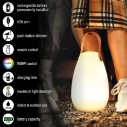 LED-Akku-Tischleuchte Ruby, Ø 14 cm, weiß, IP44, RGB dimmbar