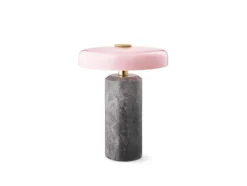 LED-Akkutischleuchte Trip, grau / rosa, Marmor, Glas, IP44