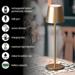 LED-Akku-Tischleuchte Viletto, kaffeebraun, IP54