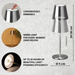 LED-Akku-Tischleuchte Viletto, nickelfarben, IP54