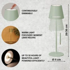 LED-Akku-Tischleuchte Viletto, salbeigrün, IP54