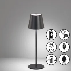LED-Akku-Tischleuchte Viletto, schwarz, IP54