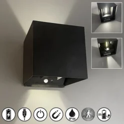LED-Akkuwandlampe Magnetic, schwarz, 120°, up/down, Sensor