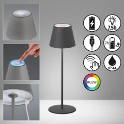 LED-Außentischlampe Cosenza mit Akku RGBW sandgrau