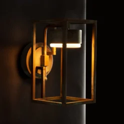 LED-Außenwandlampe Cubic 3372 messing antik/opal