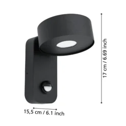 LED-Außenwandlampe Palosco, schwarz Höhe 17 cm Metall Sensor