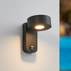 LED-Außenwandlampe Palosco, schwarz Höhe 17 cm Metall Sensor