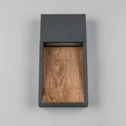 LED-Außenwandlampe SALMON, Holzoptik, Metall Höhe 33 cm IP44