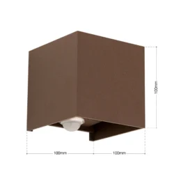 LED-Außenwandleuchte Cube-S, corten, Metall, Sensor