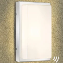 LED-Außenwandleuchte Julea, Edelstahl, Glas, Bewegungsmelder