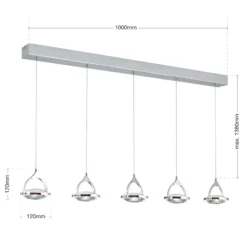 LED-Balkenhängeleuchte Moon, 5-flammig, chrom