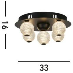 LED-Deckenlampe Asteroid, schwarz Ø 33 cm Stahl/Acryl 5-flg.