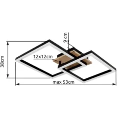 LED-Deckenlampe Bossy, Länge 53, schwarz/holz dunkel, Holz