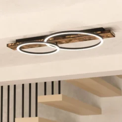 LED-Deckenlampe Boyal, braun, Länge 78 cm, Holz, 2-flg.