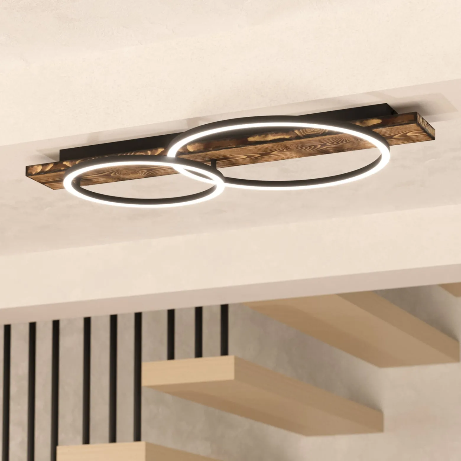LED-Deckenlampe Boyal, braun, Länge 78 cm, Holz, 2-flg.