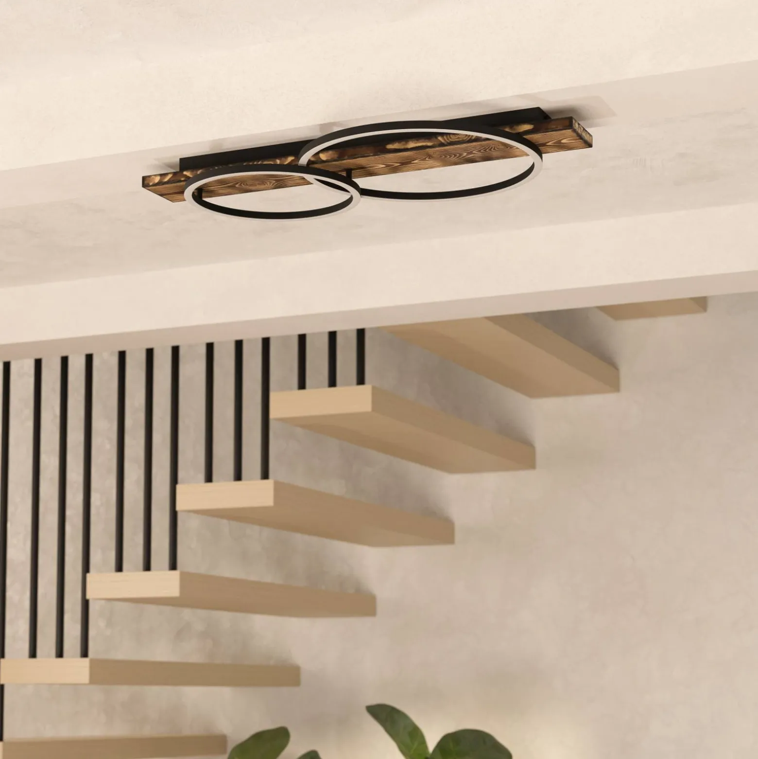 LED-Deckenlampe Boyal, braun, Länge 78 cm, Holz, 2-flg.