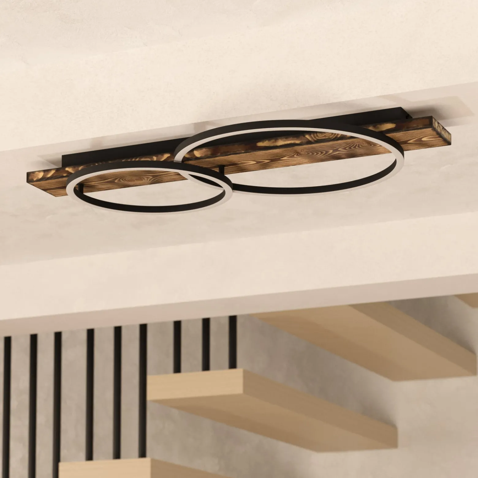 LED-Deckenlampe Boyal, braun, Länge 78 cm, Holz, 2-flg.