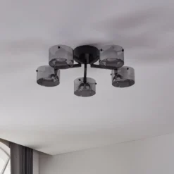 LED-Deckenlampe Copillos, schwarz Ø 66 cm Glas/Metall 5-flg.