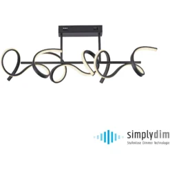 LED-Deckenlampe Curls, schwarz, Metall, 82 cm lang, dimmbar
