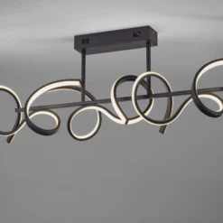 LED-Deckenlampe Curls, schwarz, Metall, 82 cm lang, dimmbar