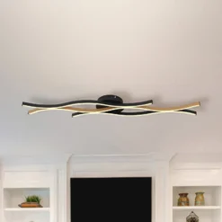 LED-Deckenlampe Geronimo, Länge 108 cm, schwarz/Holzoptik