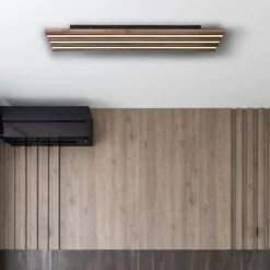 LED-Deckenlampe Hayden, Länge 80 cm, schwarz/holz dunkel